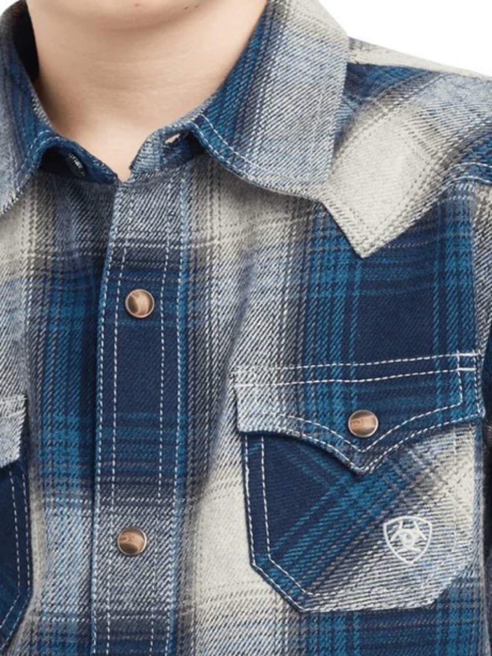 Ariat Boys Blue Plaid Flannel Pearl Snap Western Shirt - Picture 7 of 8